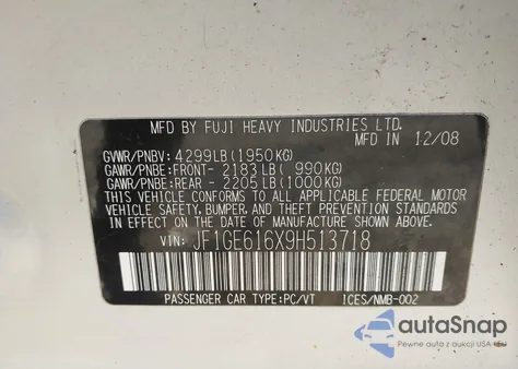 2009 Subaru Impreza 2.5I z USA, uszkodzony, nr VIN JF1GE616X9H513718